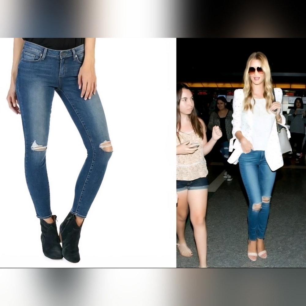 EC~Paige Verdugo Ankle Distressed Midrise Dark Blue Jeans - Picture 2 of 12